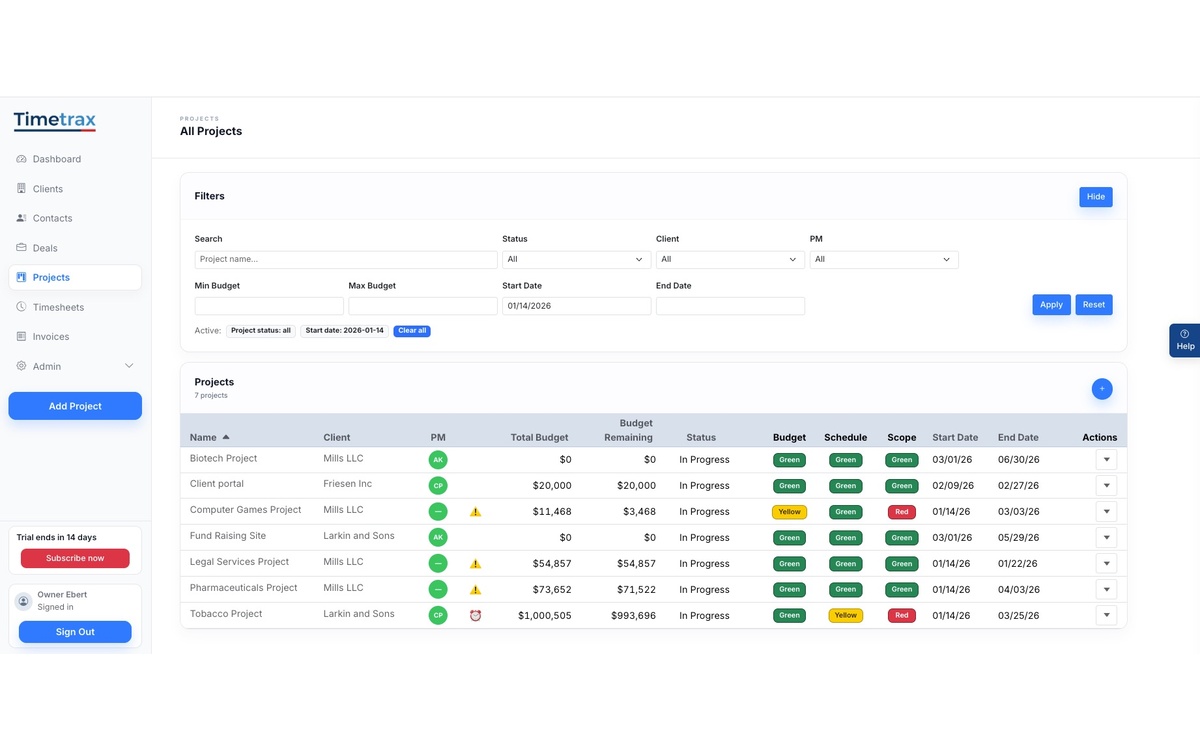 Gantt-style schedule on desktop